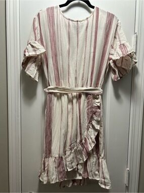 Lost + Wander Cream and Mauve Striped Ruffle Hem Dress NWT
